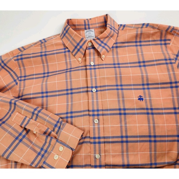 Brooks Brothers  Mens  XXLarge Orange Blue Plaid Slim Fit Non Iron‎ Long Sleeve - Picture 1 of 5